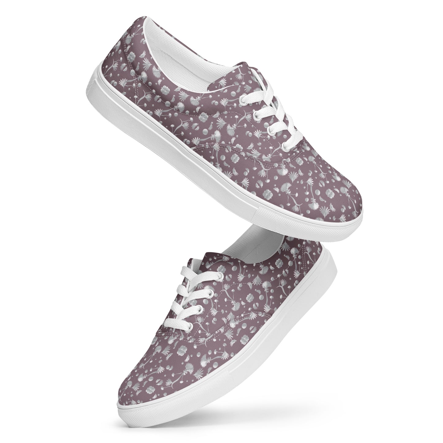 Women’s lace-up canvas shoes Kukloso Melange de fleur No 22 Silver on Cocoa - Free Shipping