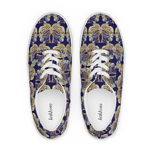 Women’s lace-up canvas shoes Kukloso Cubist Faces No 1 Large Pattern on Navy- Free Shipping