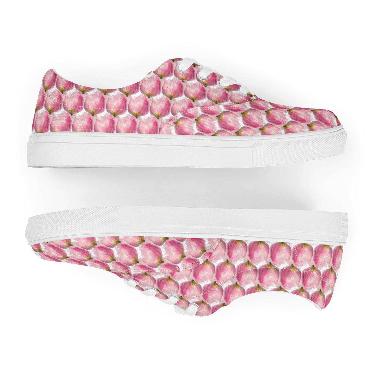 Women’s lace-up canvas shoes Kukloso Les tulipes Pink on White - Free Shipping