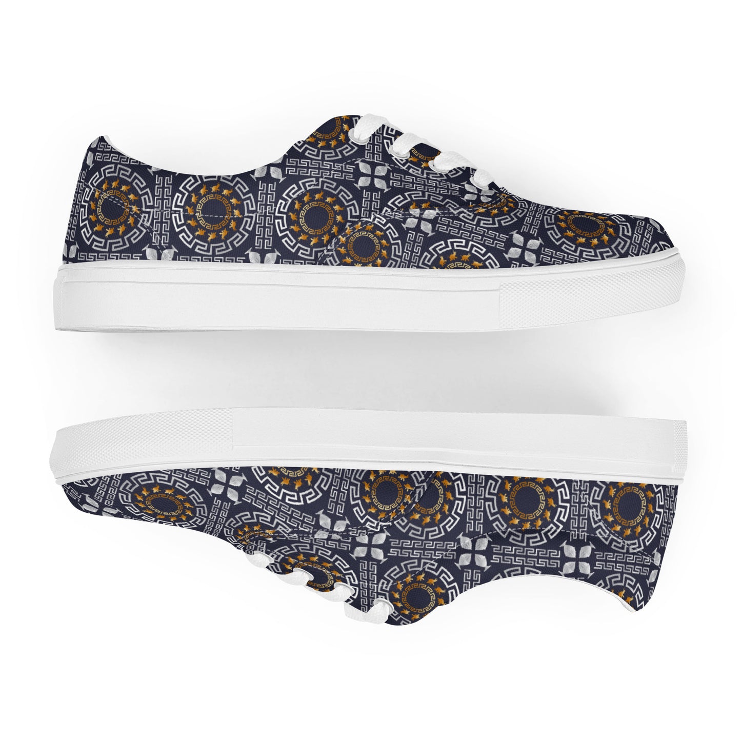 Women’s lace-up canvas shoes Kukloso Greek Border No 40 Ganesha on Navy - Free Shipping