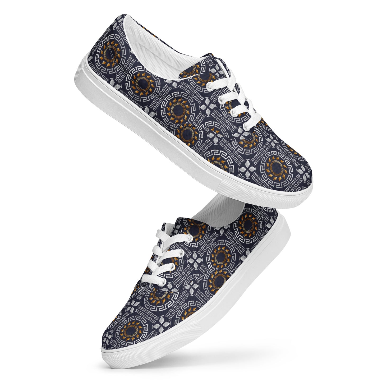 Women’s lace-up canvas shoes Kukloso Greek Border No 40 Ganesha on Navy - Free Shipping