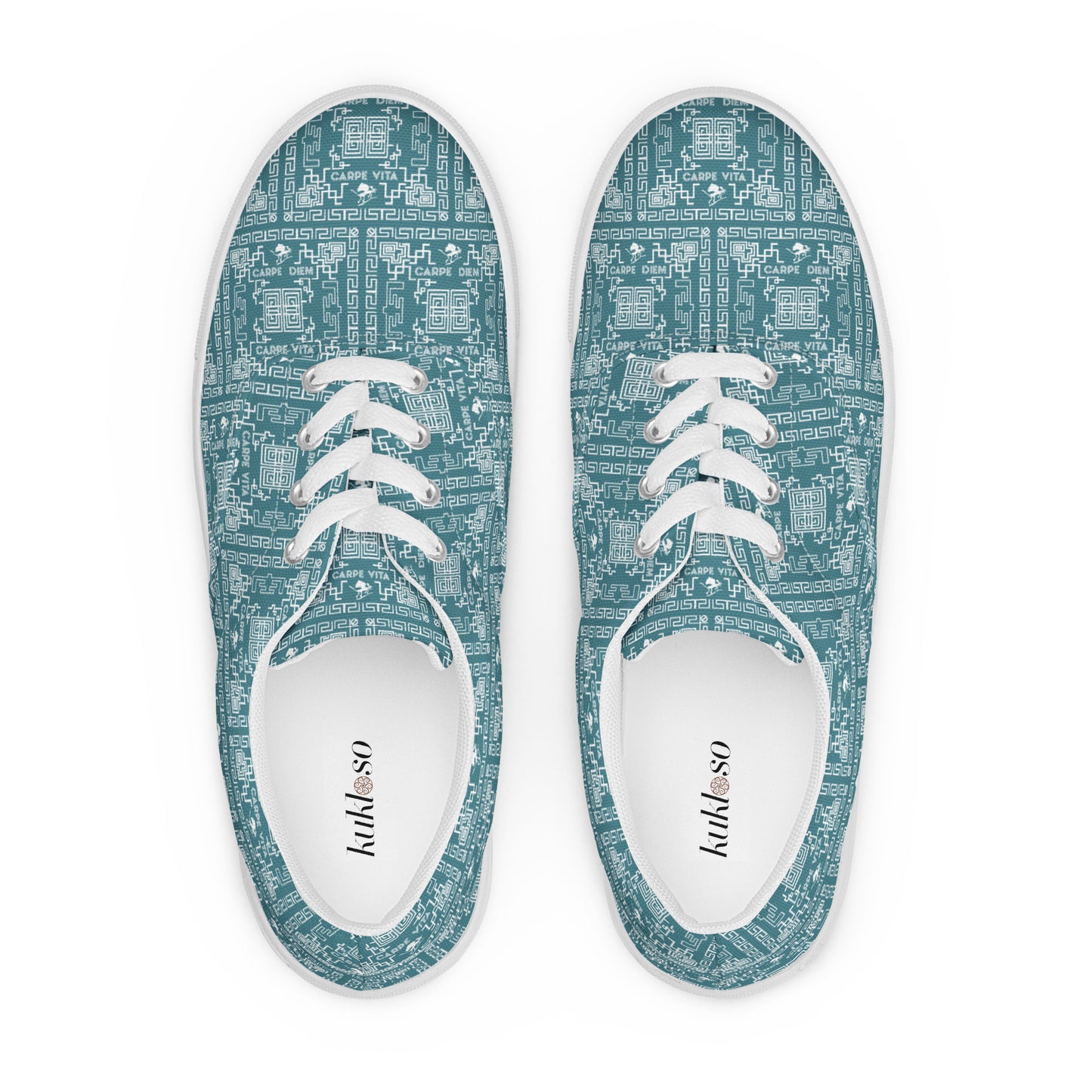 Women’s lace-up canvas shoes Kukloso Greek Border No 41 Silver/Blue/Green - Free Shipping