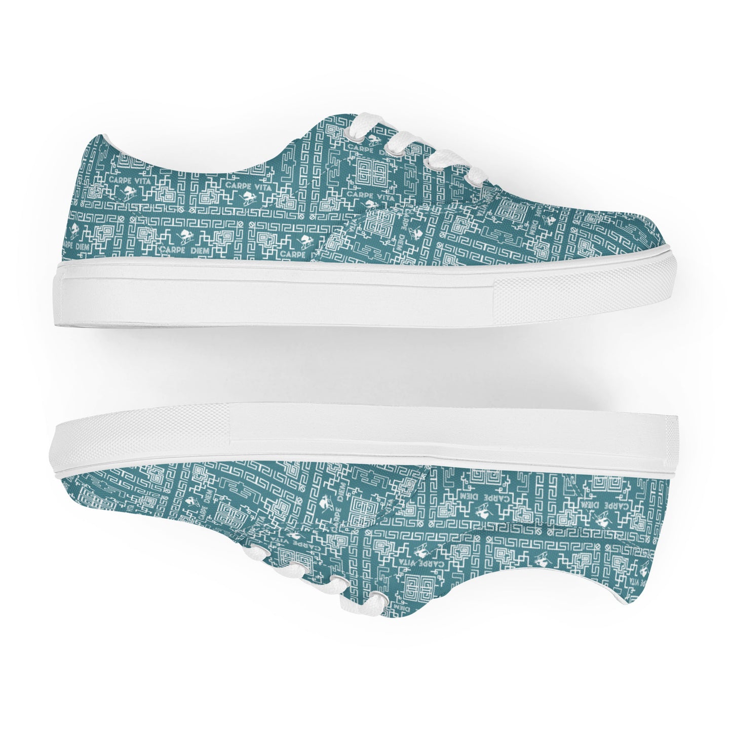 Women’s lace-up canvas shoes Kukloso Greek Border No 41 Silver/Blue/Green - Free Shipping