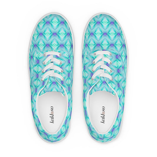 Women’s lace-up canvas shoes Kukloso Abstract No 2 Aqua Colors - Free Shipping