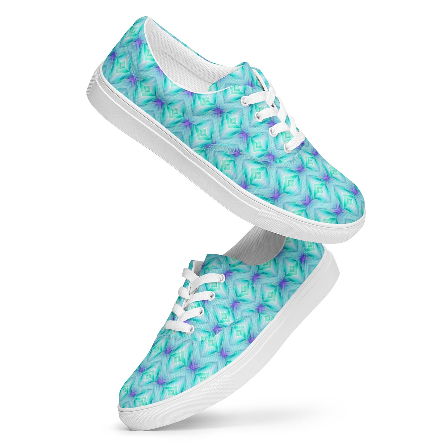 Women’s lace-up canvas shoes Kukloso Abstract No 2 Aqua Colors - Free Shipping