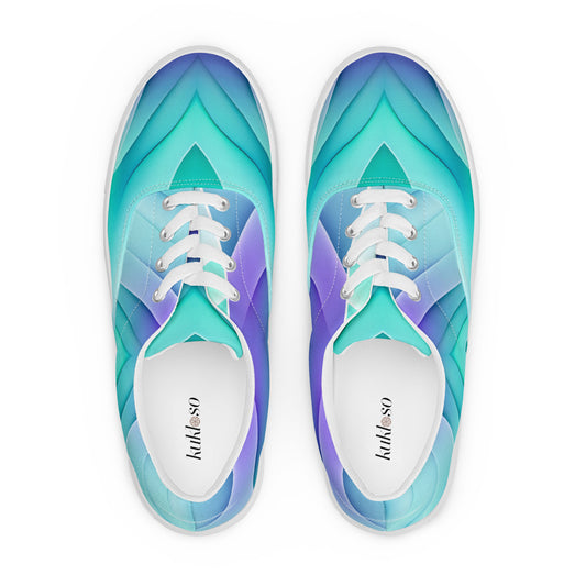 Women’s lace-up canvas shoes Kukloso Abstract No 3 Aqua/Violet - Free Shipping