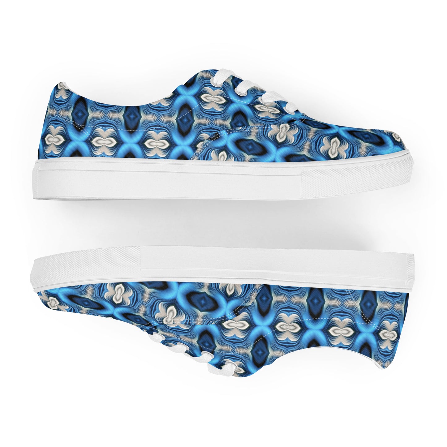 Women’s lace-up canvas shoes Kukloso Cubist Faces No 6 Silver/Blue - Free Shipping