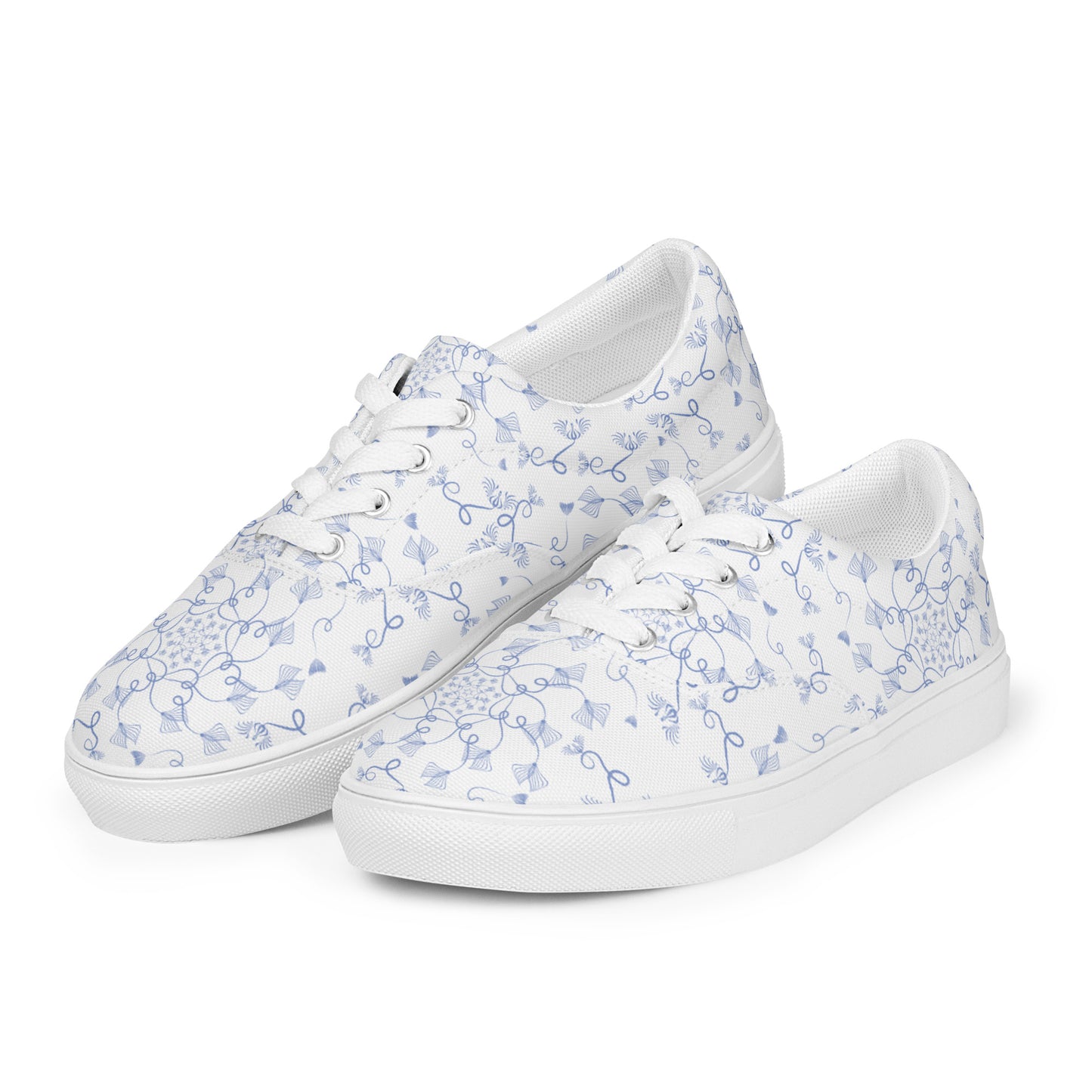 Women’s lace-up canvas shoes Kukloso Abstractical No 19 Periwinkle Mandalas on White - Free Shipping