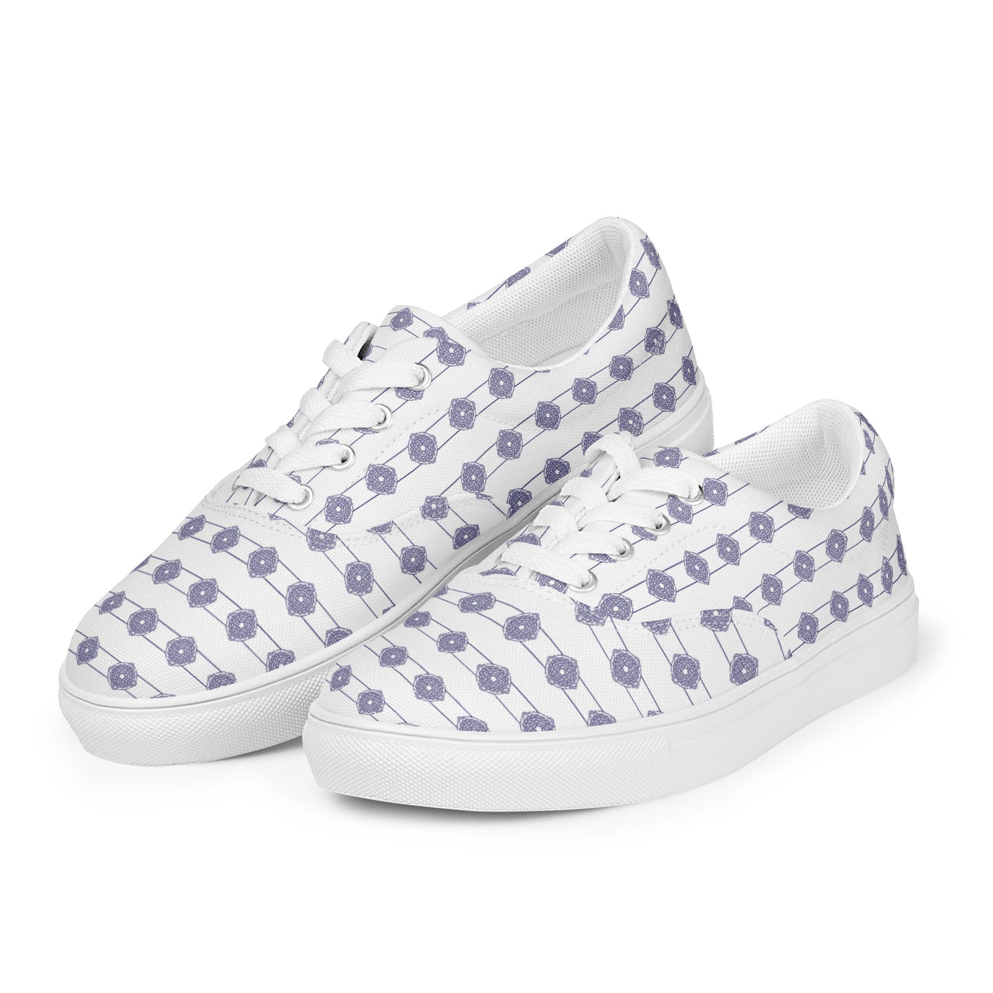 Women’s lace-up canvas shoes Kukloso Abstractical No 221 Navy Mini-Mandalas on White - Free Shipping