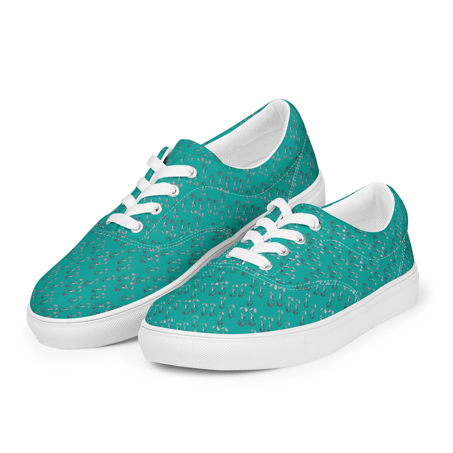 Women’s lace-up canvas shoes Kukloso Abstractical No 239 Navy, Pink Mini-Shapes on Aqua - Free Shipping