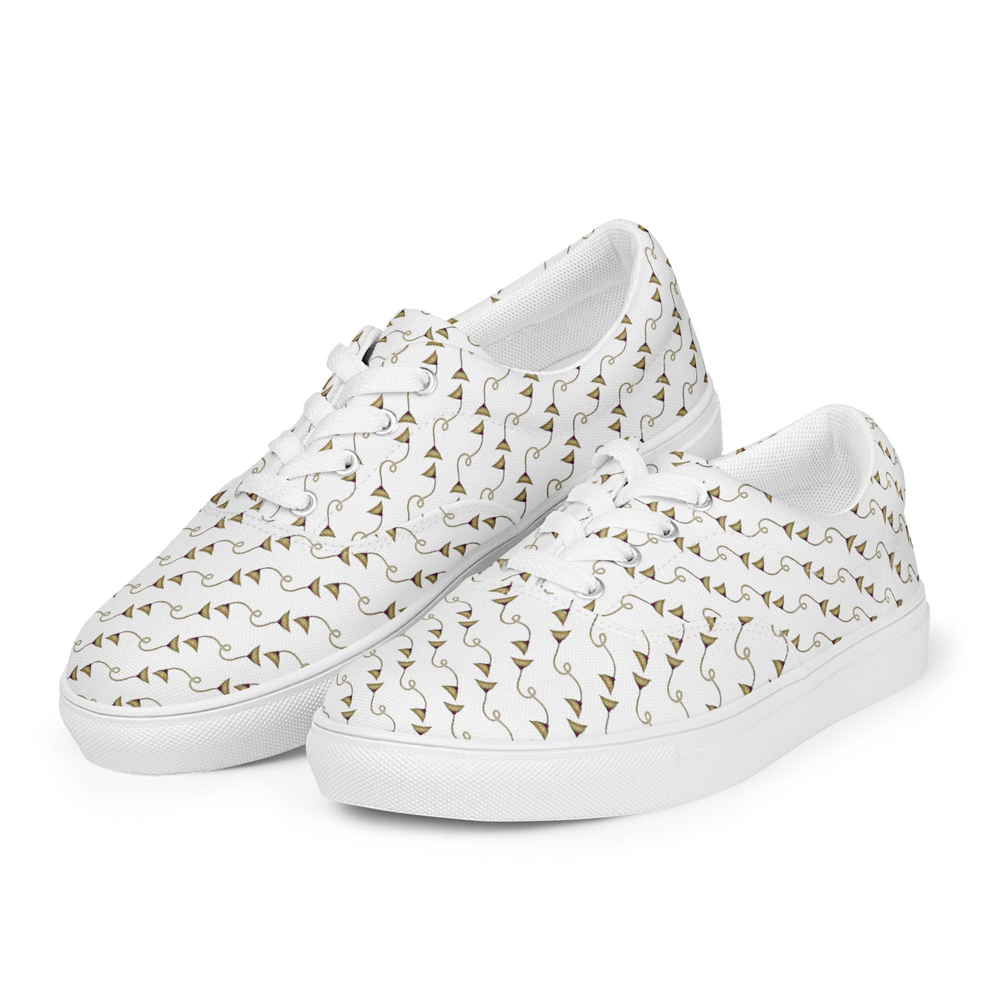 Women’s lace-up canvas shoes Kukloso Abstractical No 277 Golden Daisy Twists on White - Free Shipping