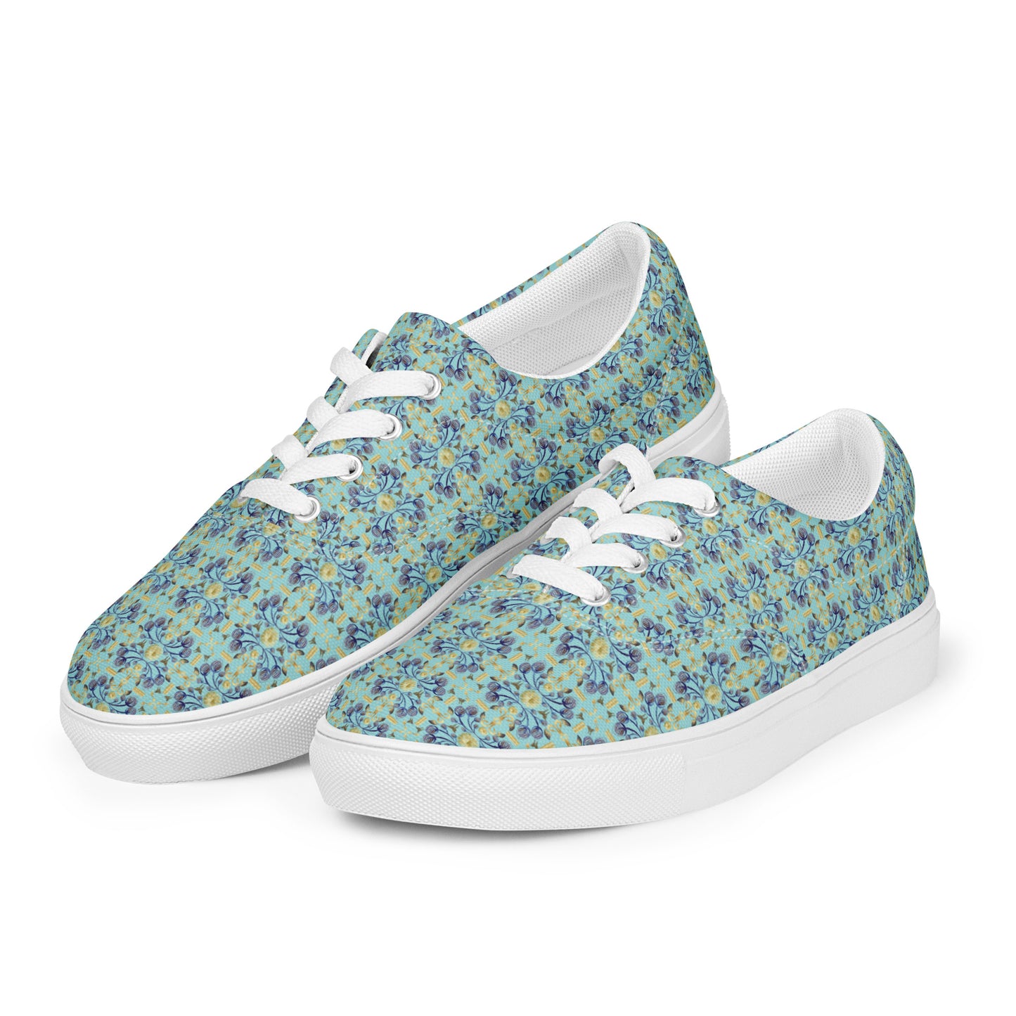 Women’s lace-up canvas shoes Kukloso AG No 11 Navy/Gold Floral Mini-Mandalas on Aqua - Free Shipping