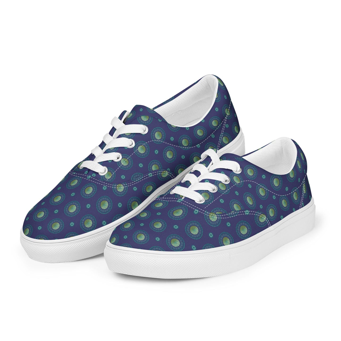 Women’s lace-up canvas shoes Kukloso AG No 18 Aqua Mini-Mandalas on Navy - Free Shipping