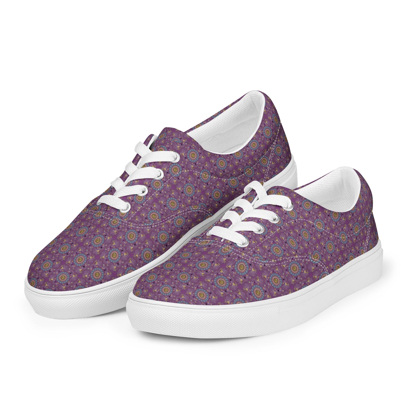 Women’s lace-up canvas shoes Kukloso AG No 24 Mini-Mandalas on Purple - Free Shipping