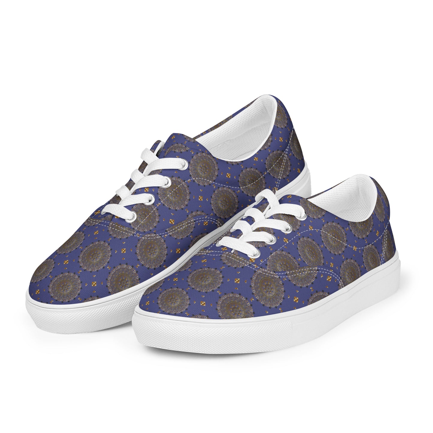 Women’s lace-up canvas shoes Kukloso AG No 13 Mini-Mandalas on Navy - Free Shipping