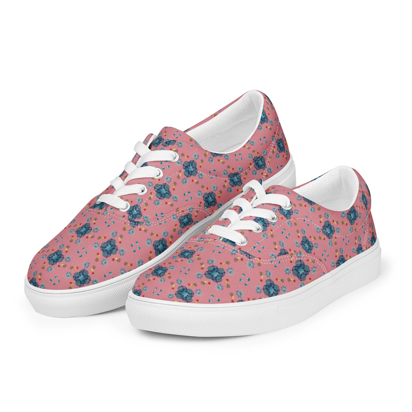 Women’s lace-up canvas shoes Kukloso AG No 28 Blue Mini-Mandalas on Pink - Free Shipping