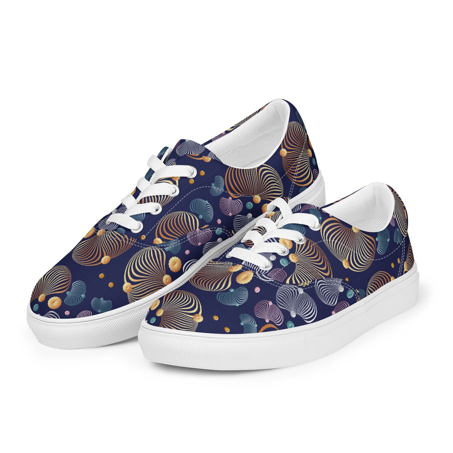 Women’s lace-up canvas shoes Kukloso AG No 44 Gold, Silver, Aqua Spirals on Navy - Free Shipping