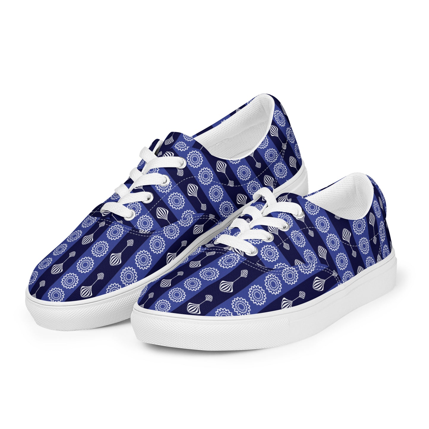 Women’s lace-up canvas shoes Kukloso FS No 41 Mini-Mandalas - Blue Stripes - Free Shipping