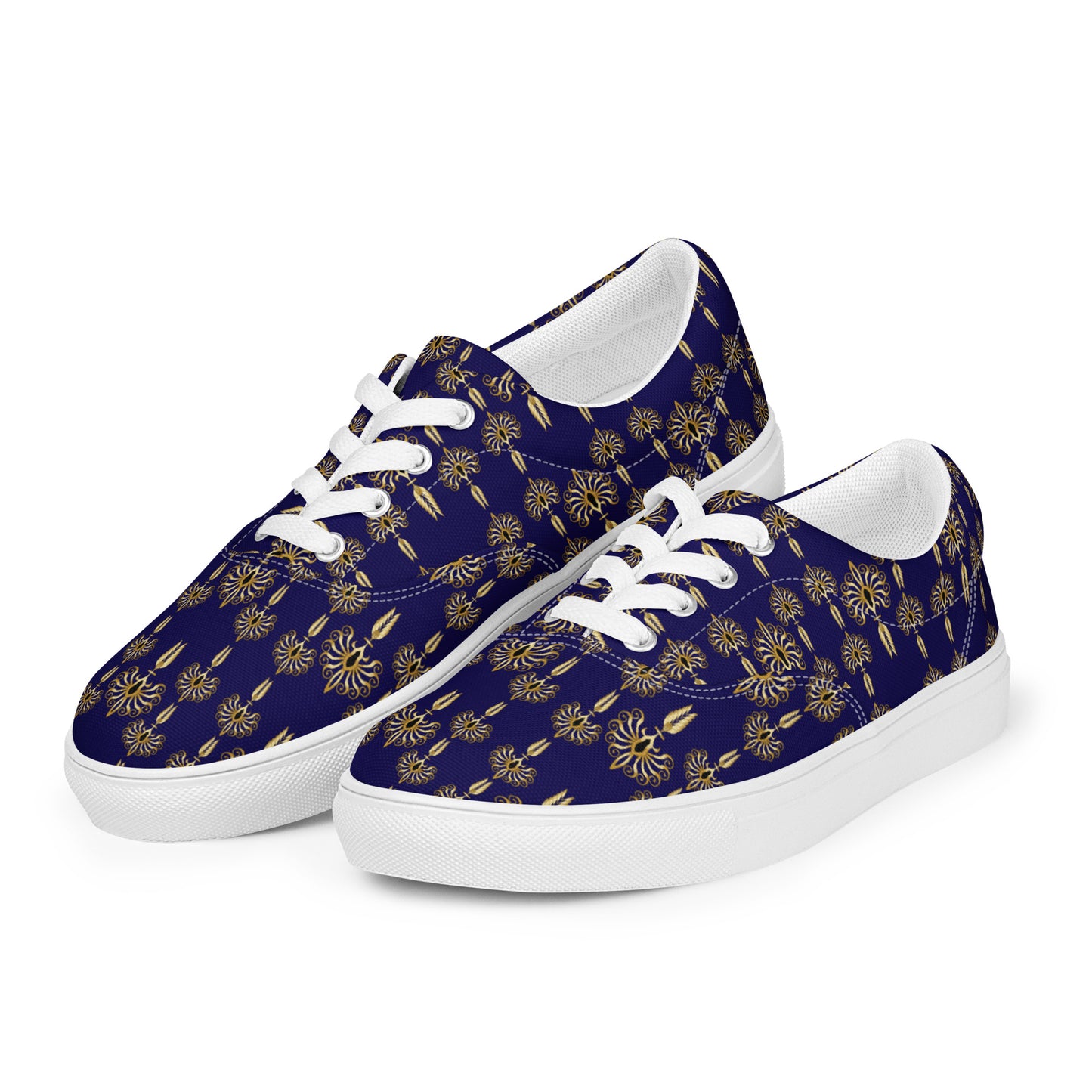 Women’s lace-up canvas shoes Kukloso Fleurons No 2 Gold on Navy - Free Shipping