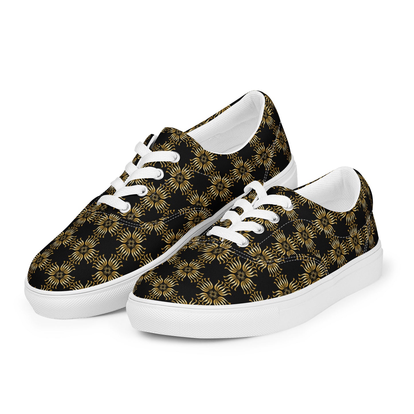 Women’s lace-up canvas shoes Kukloso Fleurons No 2 Gold on Black - Free Shipping