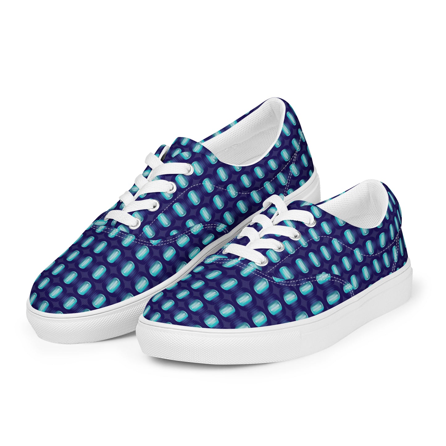 Women’s lace-up canvas shoes Kukloso Fleurons No 36 Aqua shapes on Navy - Free Shipping