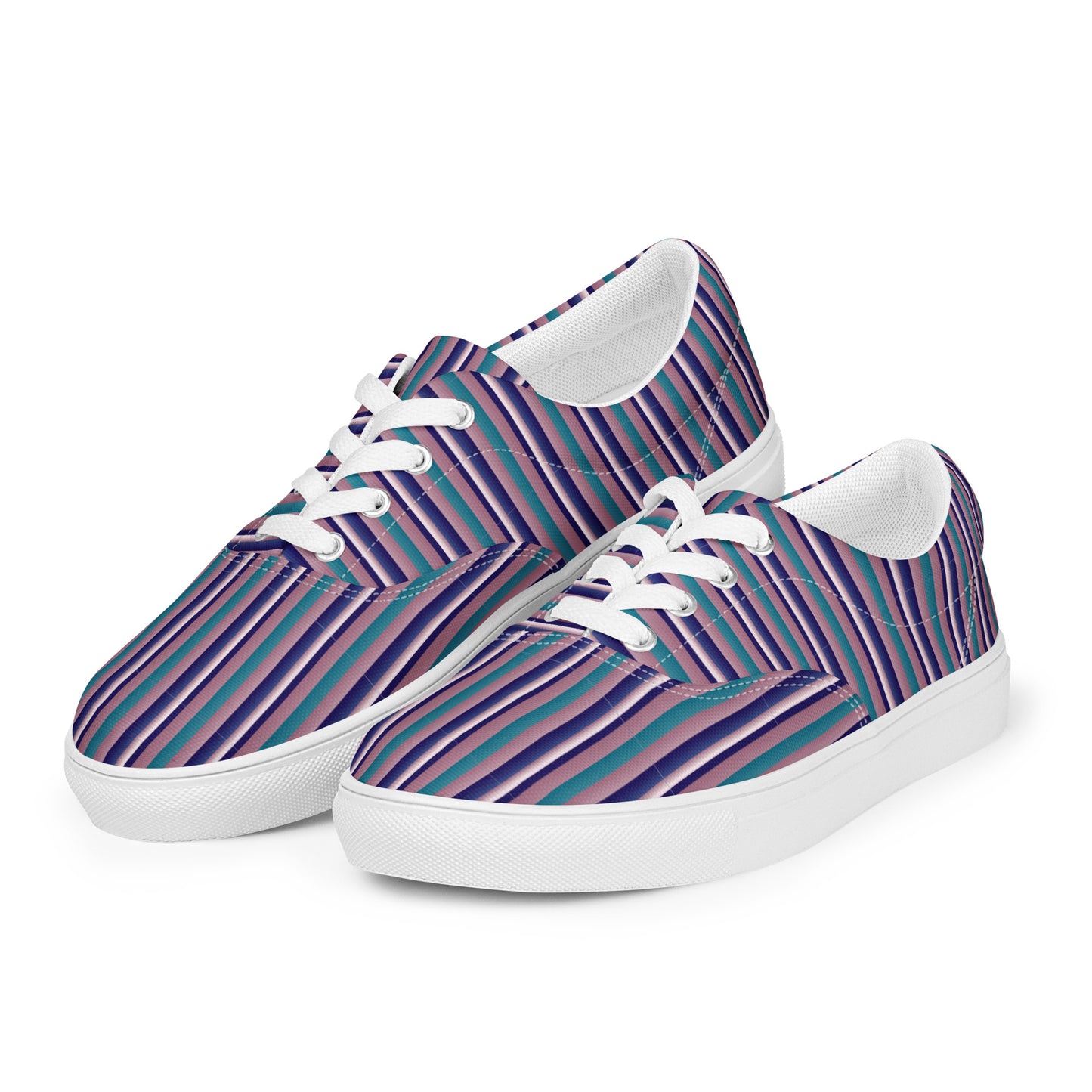 Women’s lace-up canvas shoes Kukloso FS Navy, Pink, Aqua Stripes - Free Shipping