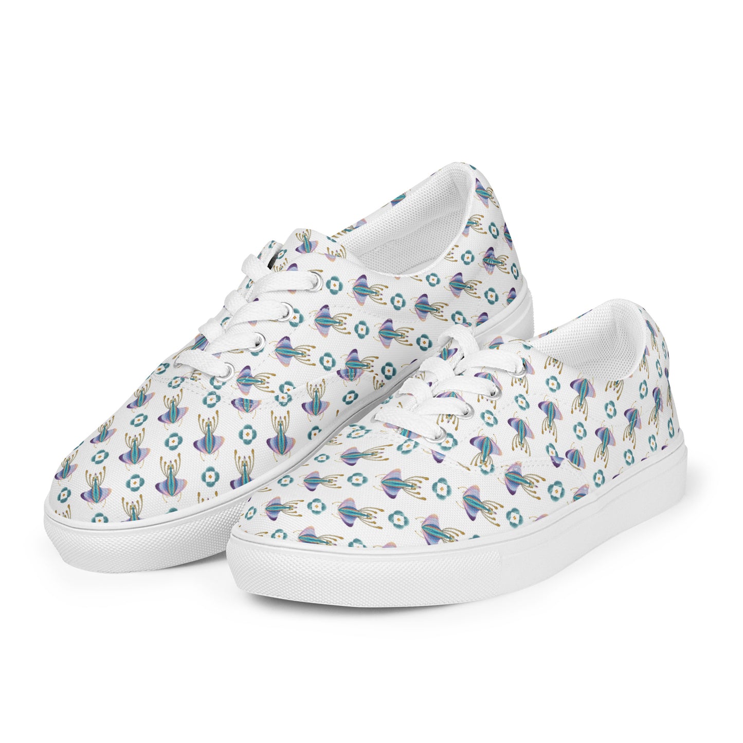 Women’s lace-up canvas shoes Kukloso My Favorite Moth on White - Free Shipping