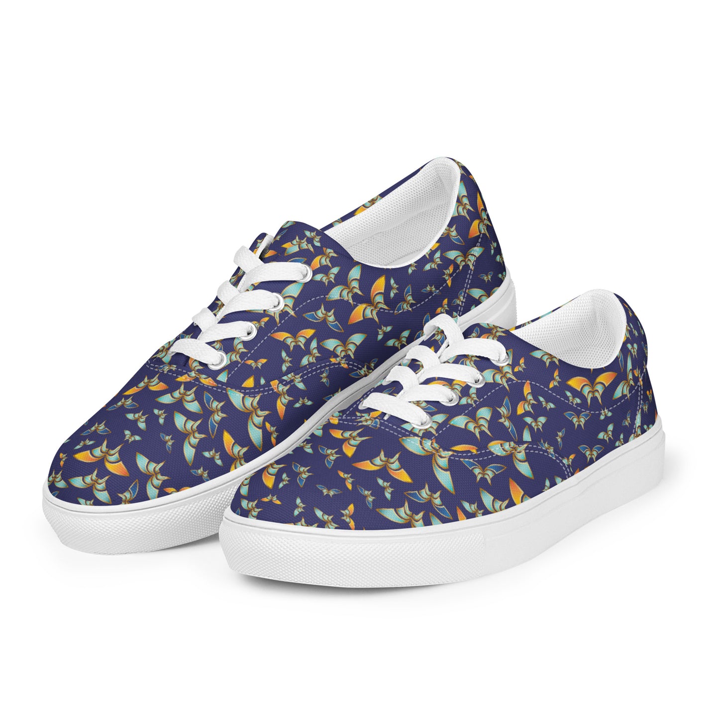 Women’s lace-up canvas shoes Kukloso Madam Butterfly on Navy - Free Shipping