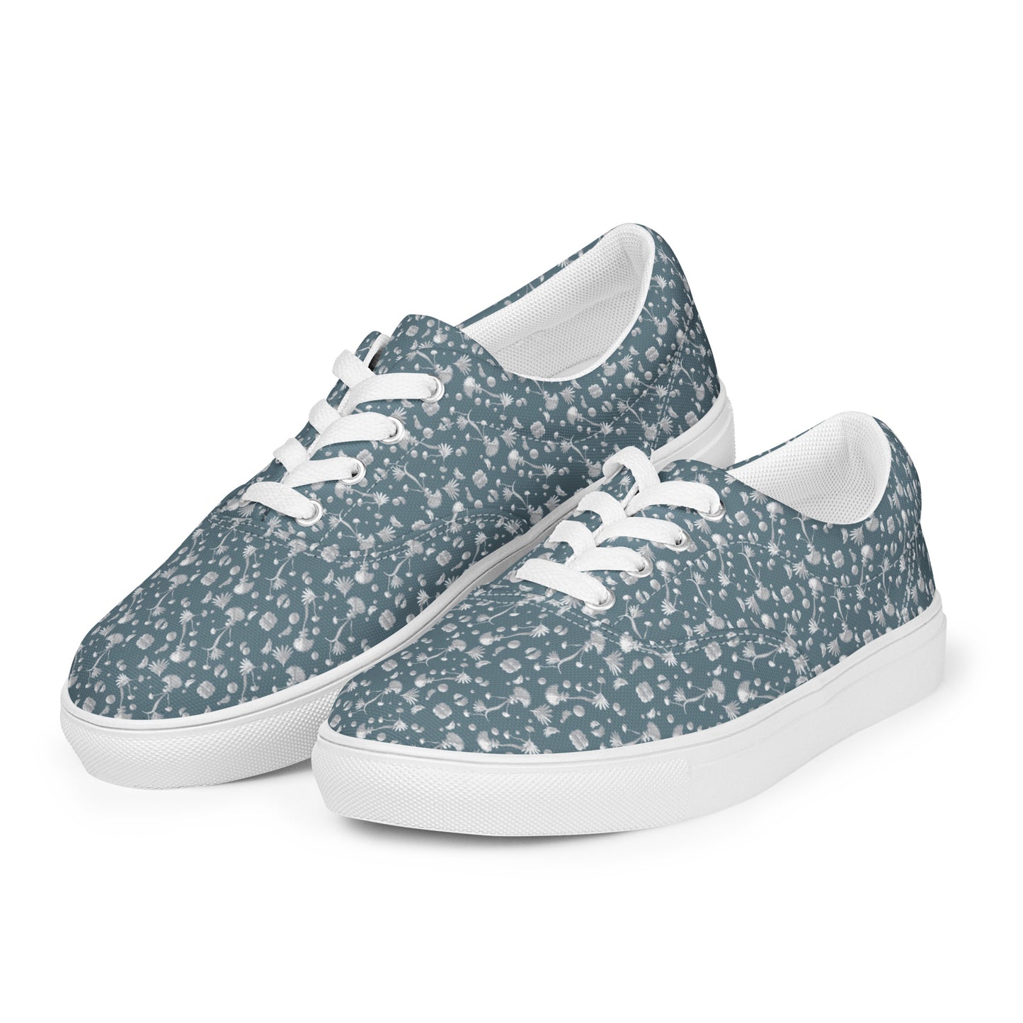 Women’s lace-up canvas shoes Kukloso Melange de fleur No 22 Silver on Sage - Free Shipping