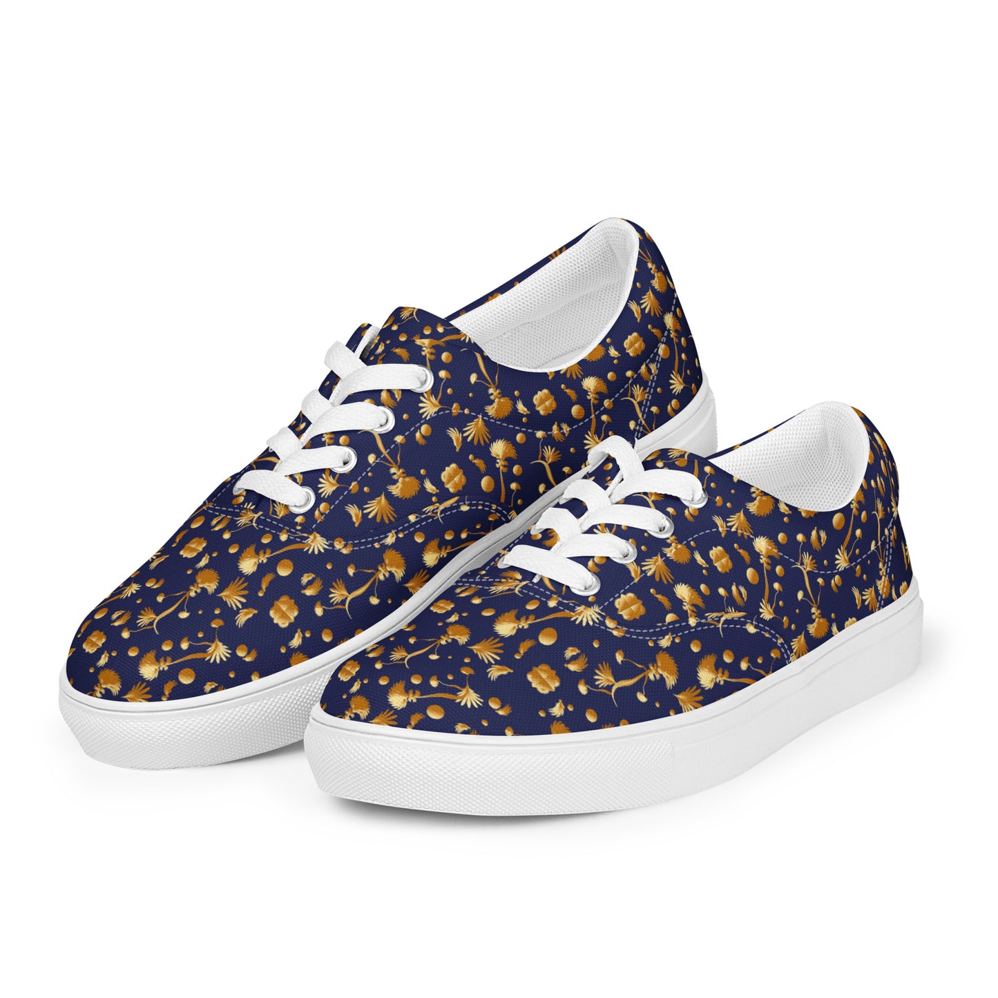 Women’s lace-up canvas shoes Kukloso Melange de fleur No 22 Gold on Navy - Free Shipping