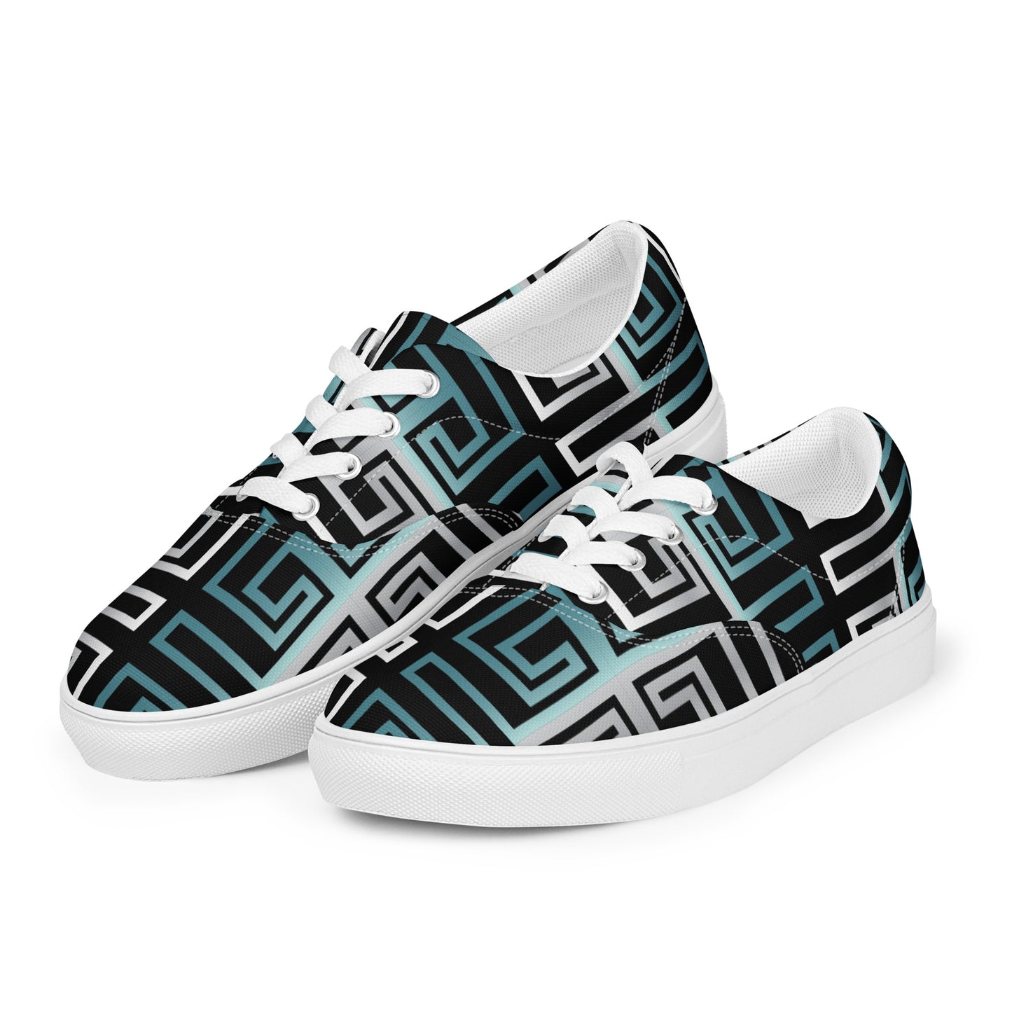 Women’s lace-up canvas shoes Kukloso Greek Border No 16 Silver/Blue/Green - Free Shipping