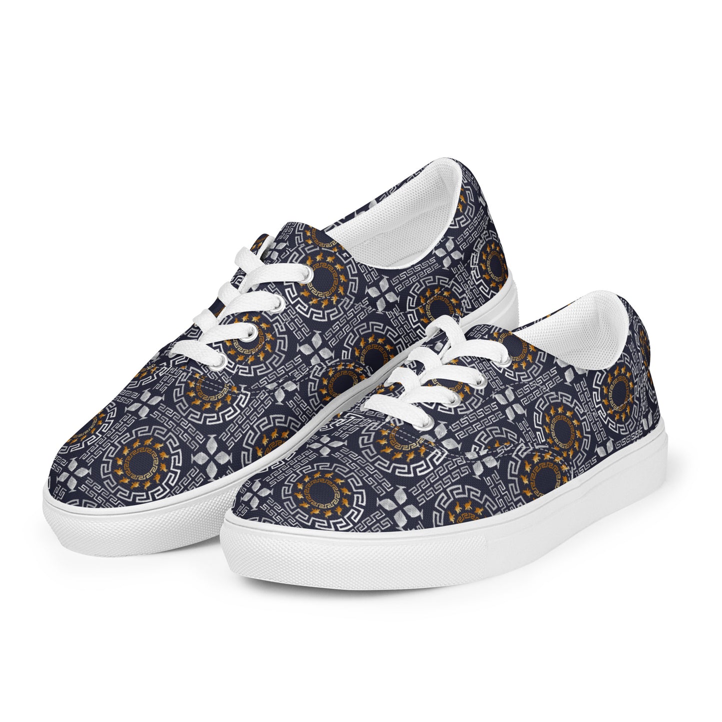 Women’s lace-up canvas shoes Kukloso Greek Border No 40 Ganesha on Navy - Free Shipping