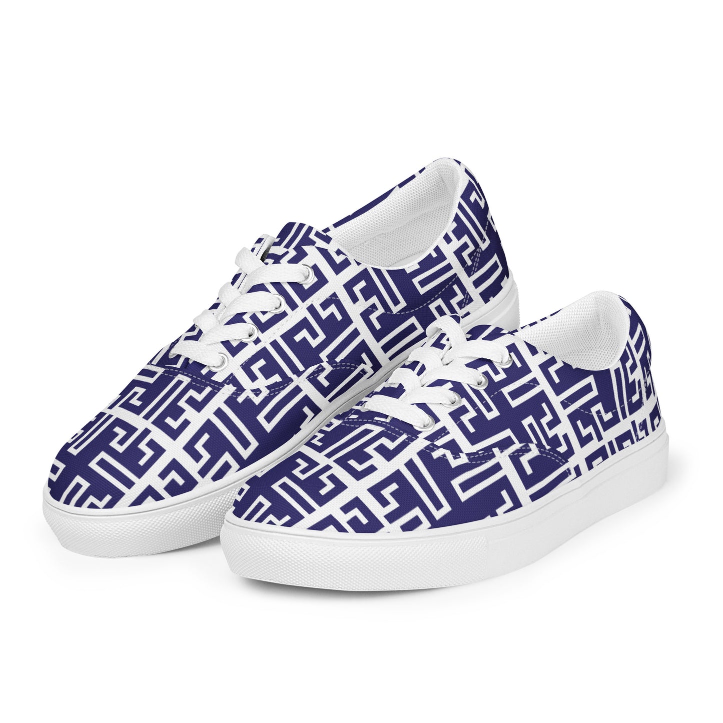 Women’s lace-up canvas shoes Kukloso Greek Border No 54 Navy - Free Shipping