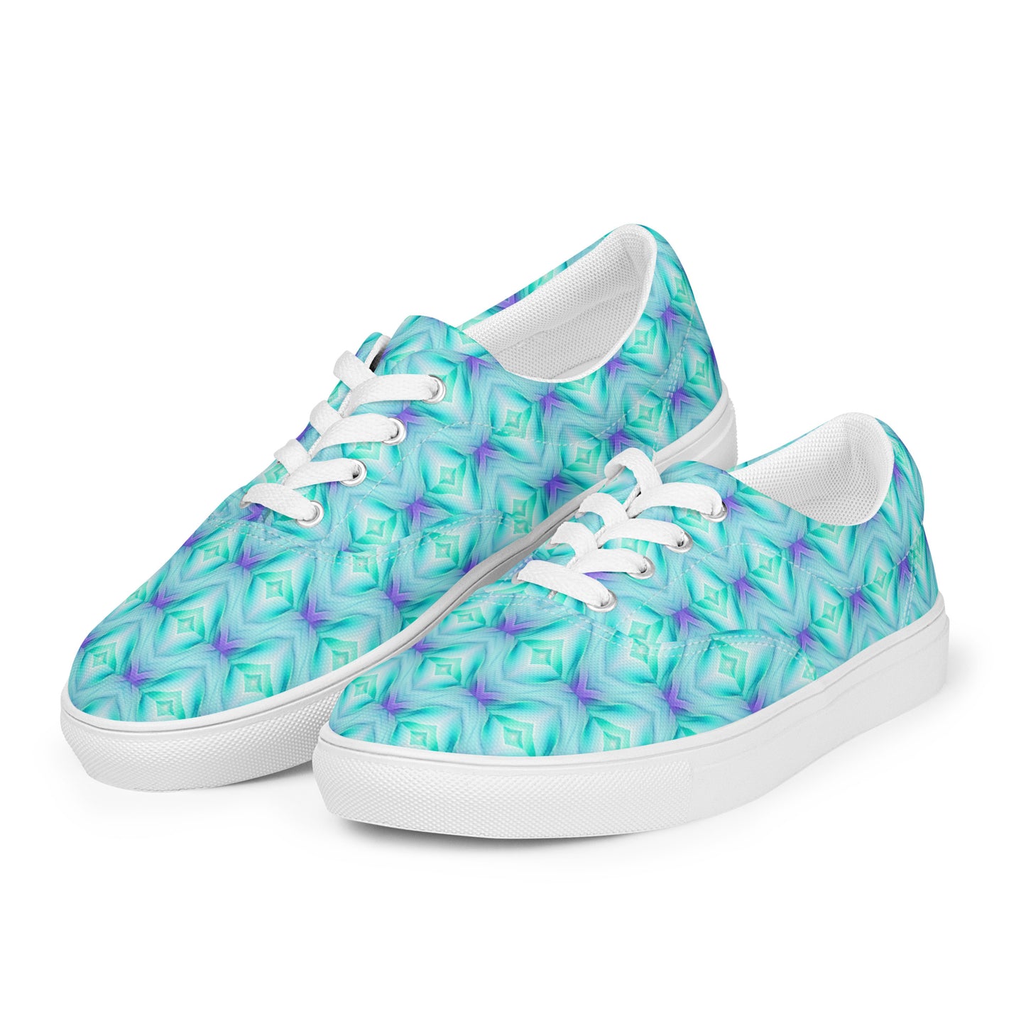 Women’s lace-up canvas shoes Kukloso Abstract No 2 Aqua Colors - Free Shipping