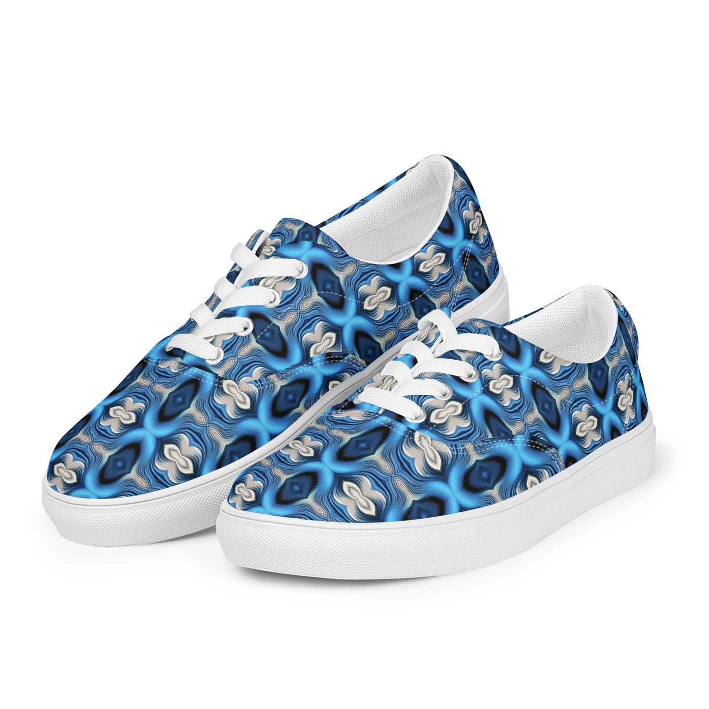 Women’s lace-up canvas shoes Kukloso Cubist Faces No 6 Silver/Blue - Free Shipping