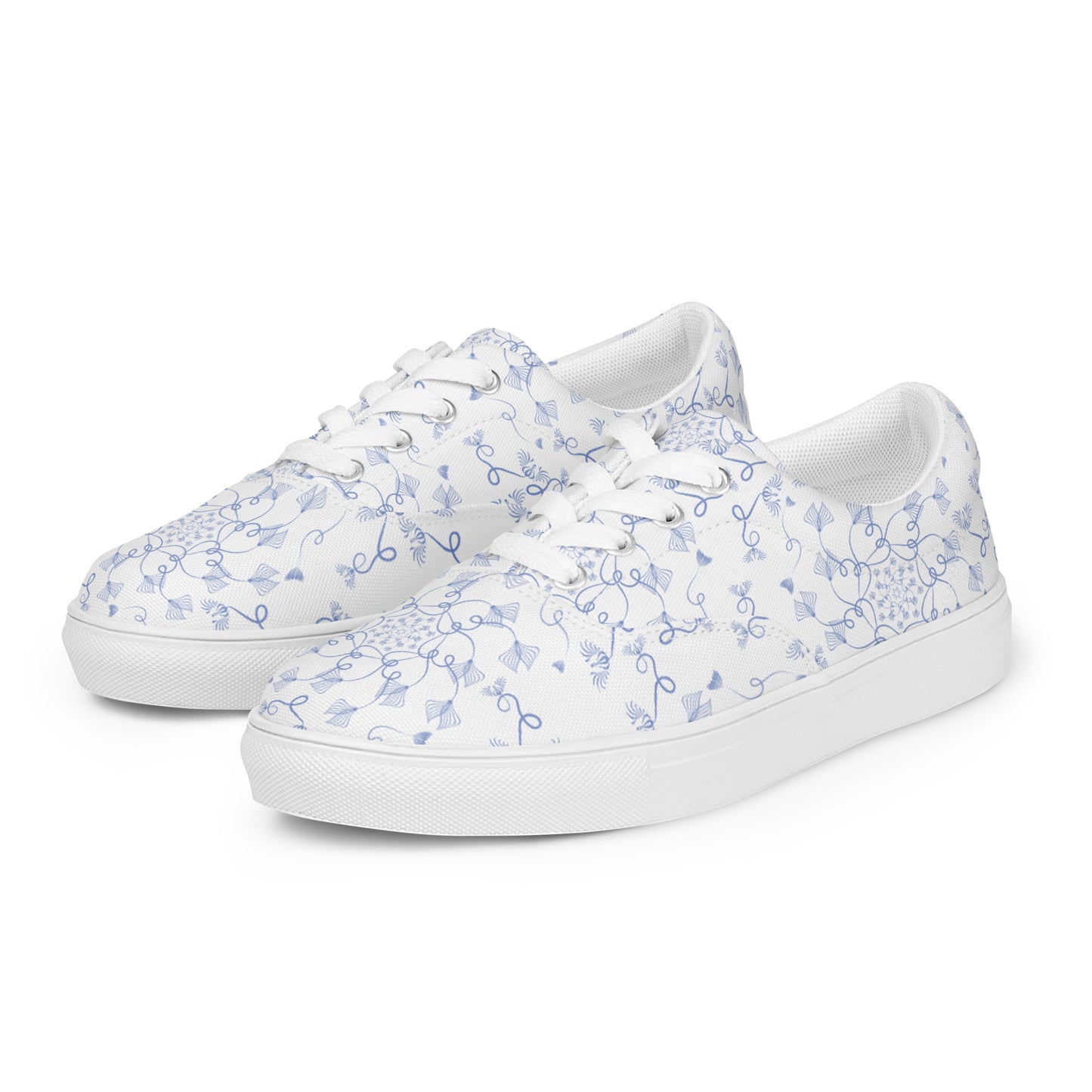 Women’s lace-up canvas shoes Kukloso Abstractical No 19 Periwinkle Mandalas on White - Free Shipping