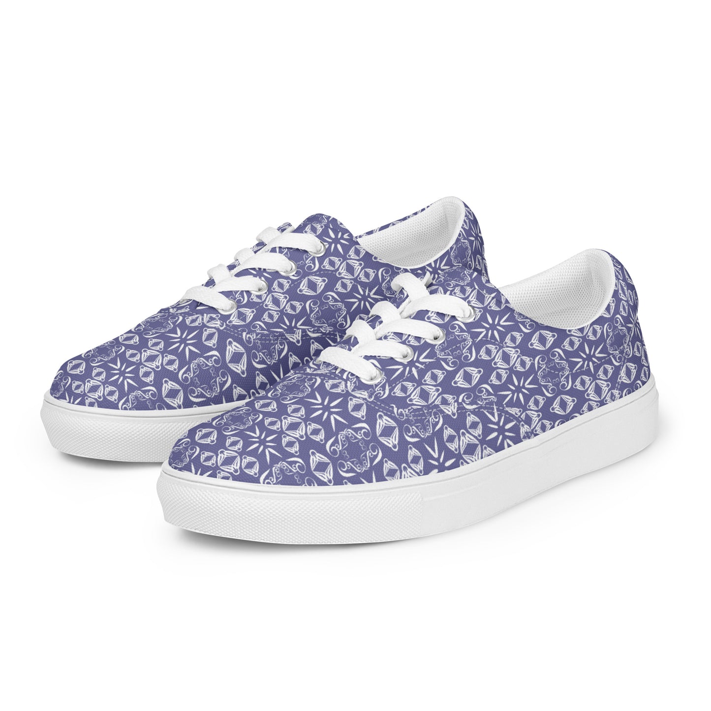 Women’s lace-up canvas shoes Kukloso Abstractical No 43 Silver Shapes on Periwinkle - Free Shipping