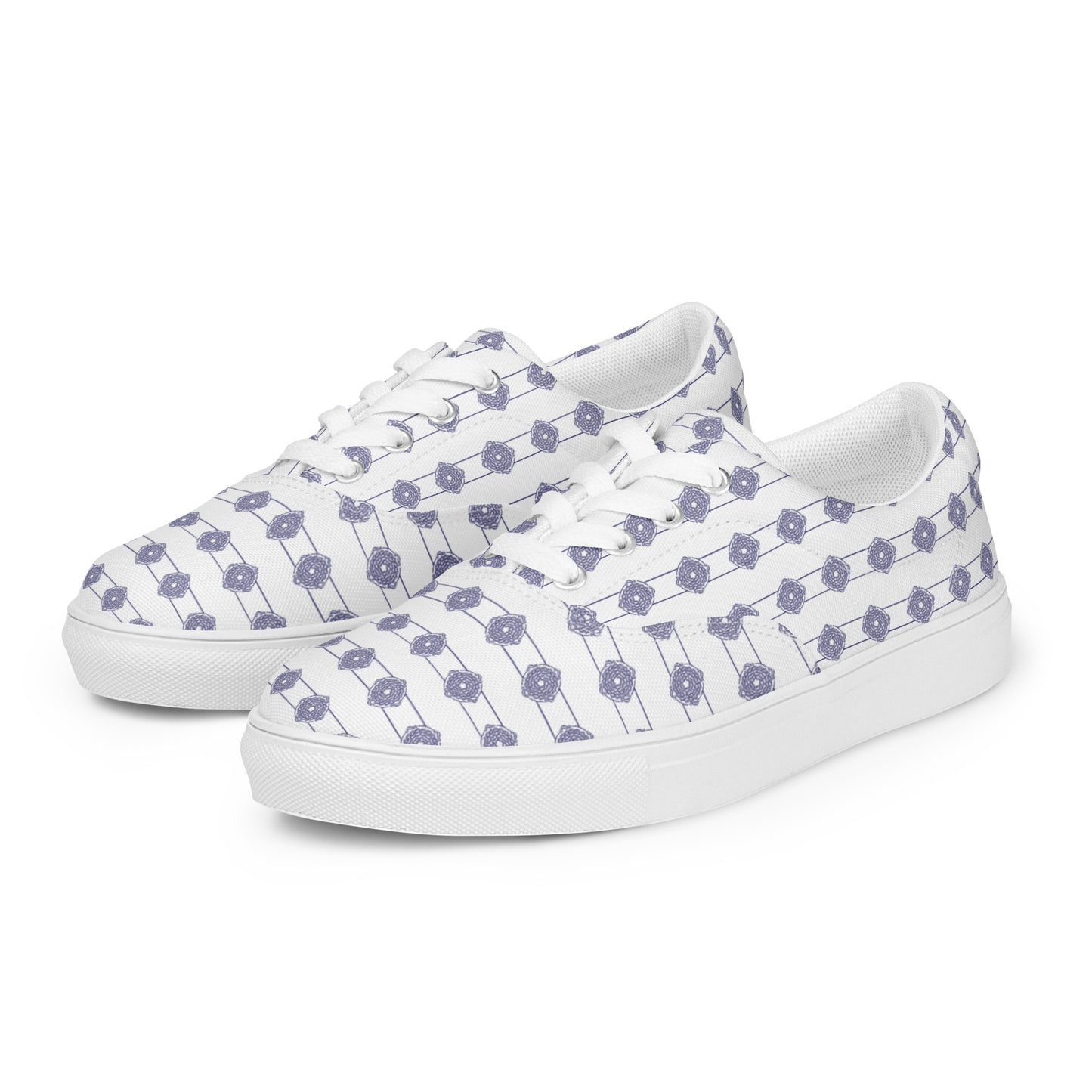 Women’s lace-up canvas shoes Kukloso Abstractical No 221 Navy Mini-Mandalas on White - Free Shipping