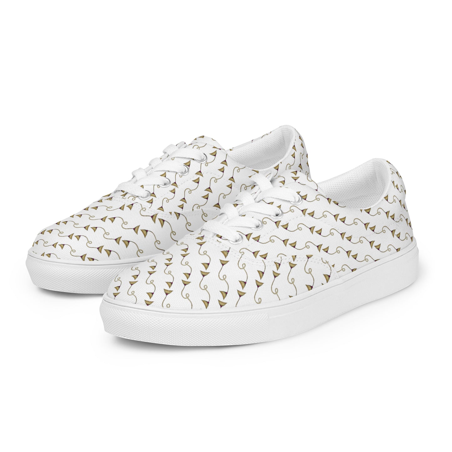 Women’s lace-up canvas shoes Kukloso Abstractical No 277 Golden Daisy Twists on White - Free Shipping