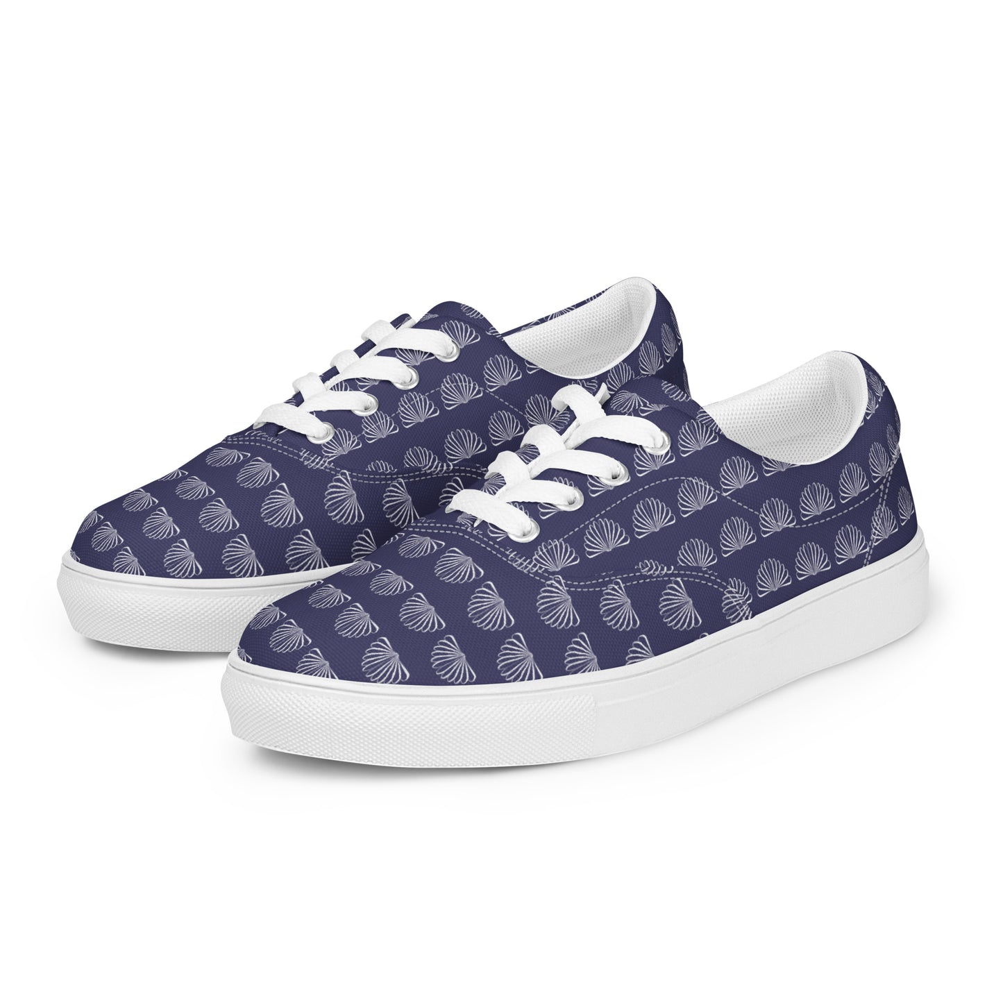 Women’s lace-up canvas shoesWomen’s lace-up canvas shoes Kukloso Abstractical No 284 Silver Clamshell Shapes on Navy - Free Shipping