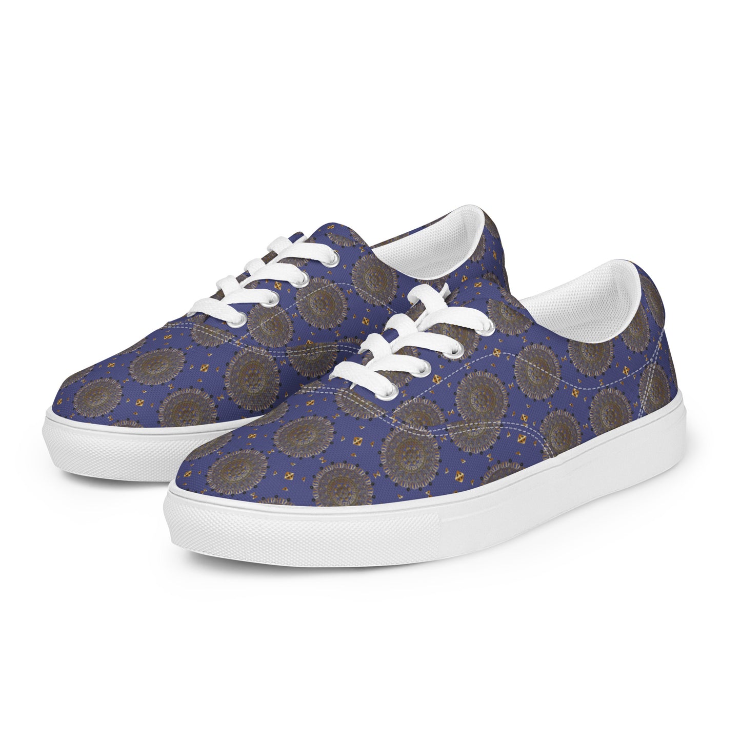 Women’s lace-up canvas shoes Kukloso AG No 13 Mini-Mandalas on Navy - Free Shipping