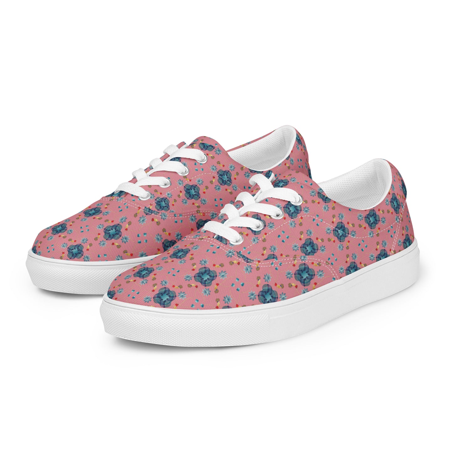 Women’s lace-up canvas shoes Kukloso AG No 28 Blue Mini-Mandalas on Pink - Free Shipping