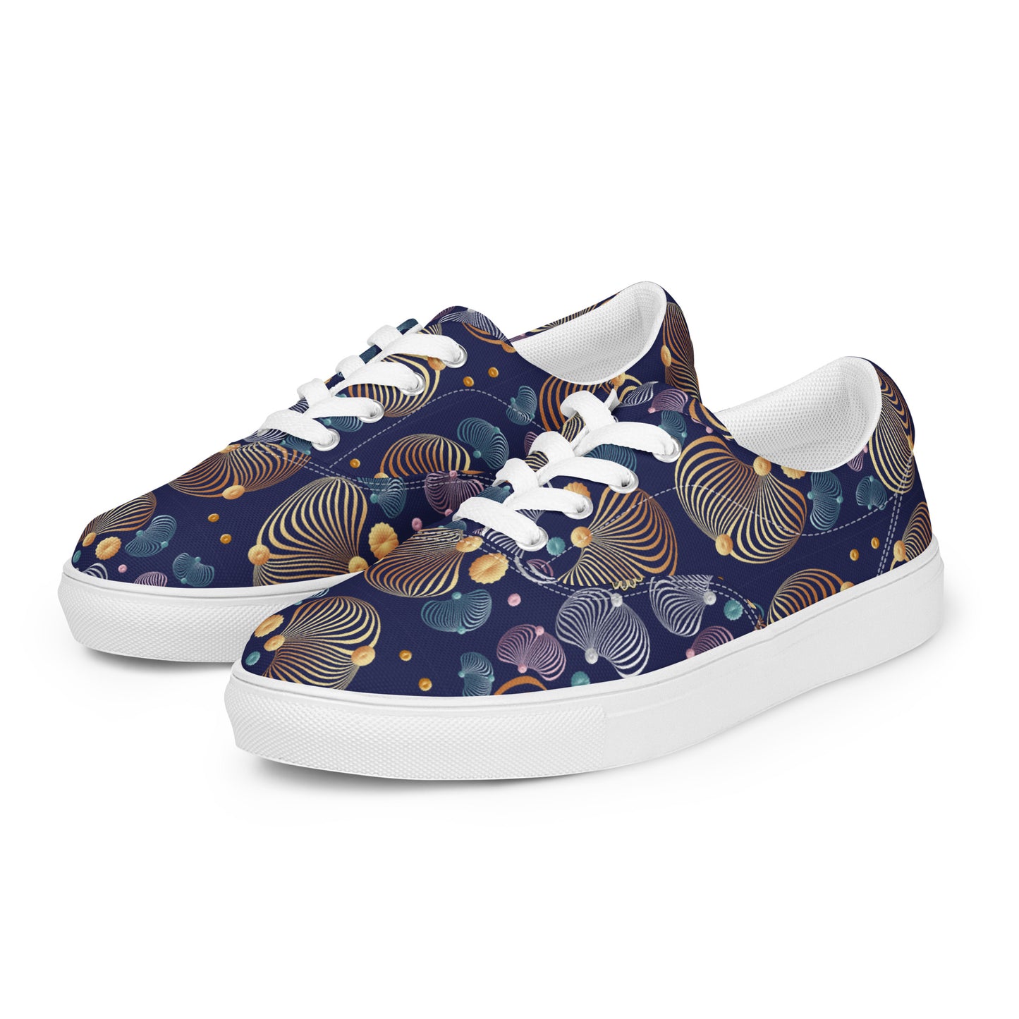 Women’s lace-up canvas shoes Kukloso AG No 44 Gold, Silver, Aqua Spirals on Navy - Free Shipping