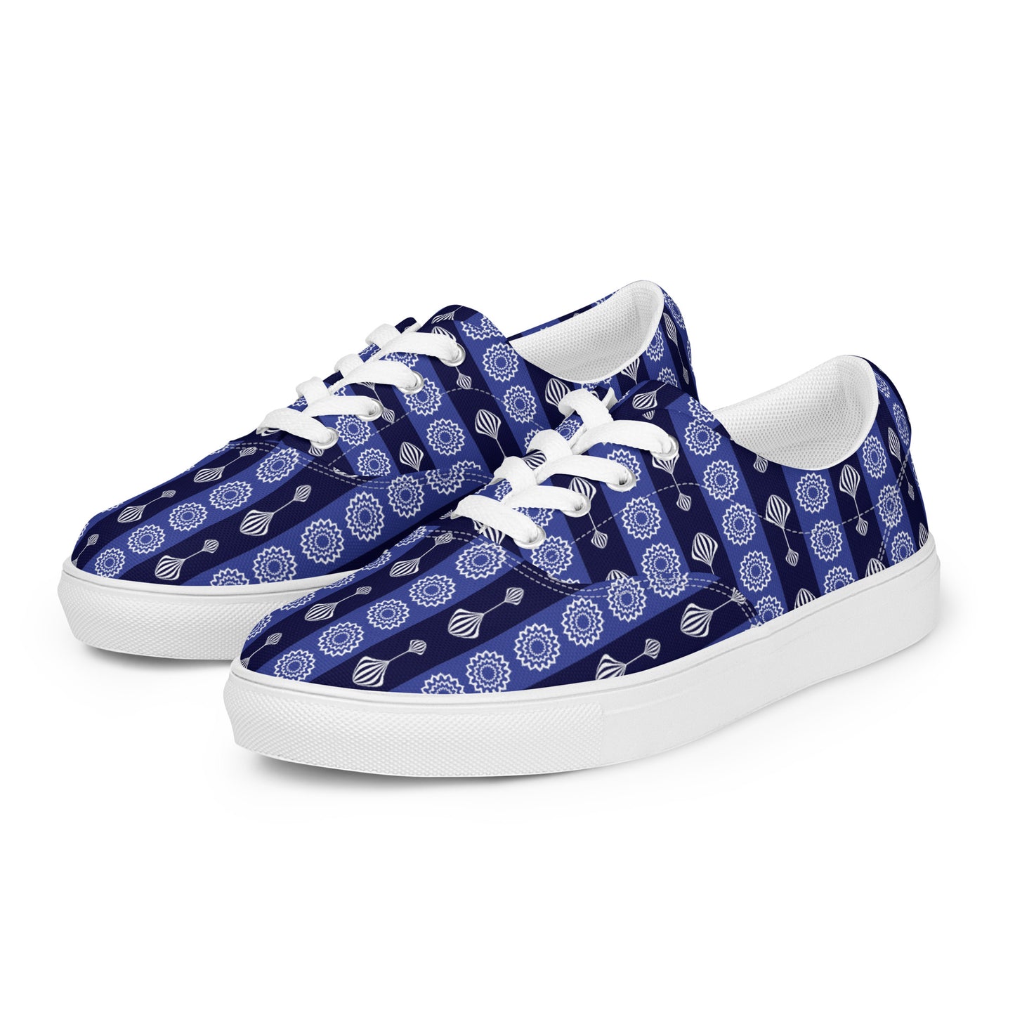 Women’s lace-up canvas shoes Kukloso FS No 41 Mini-Mandalas - Blue Stripes - Free Shipping