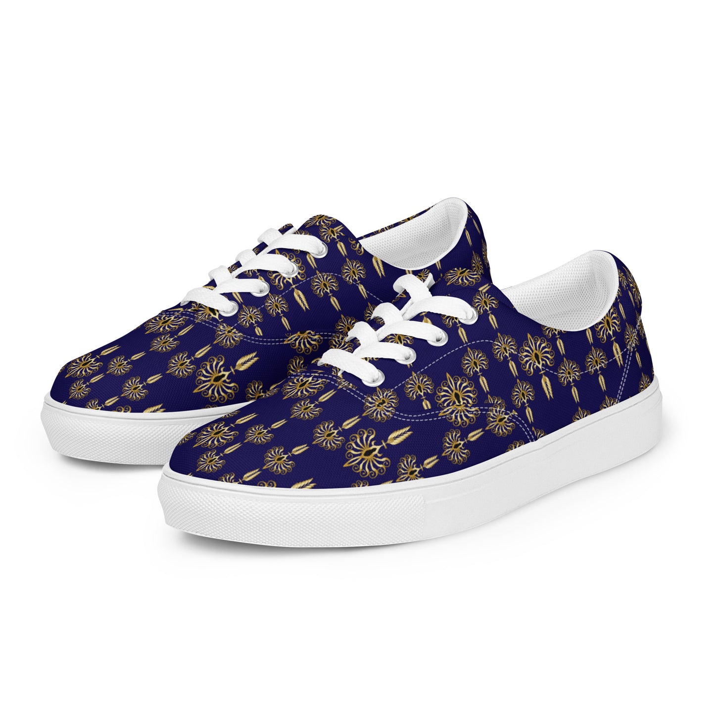 Women’s lace-up canvas shoes Kukloso Fleurons No 2 Gold on Navy - Free Shipping