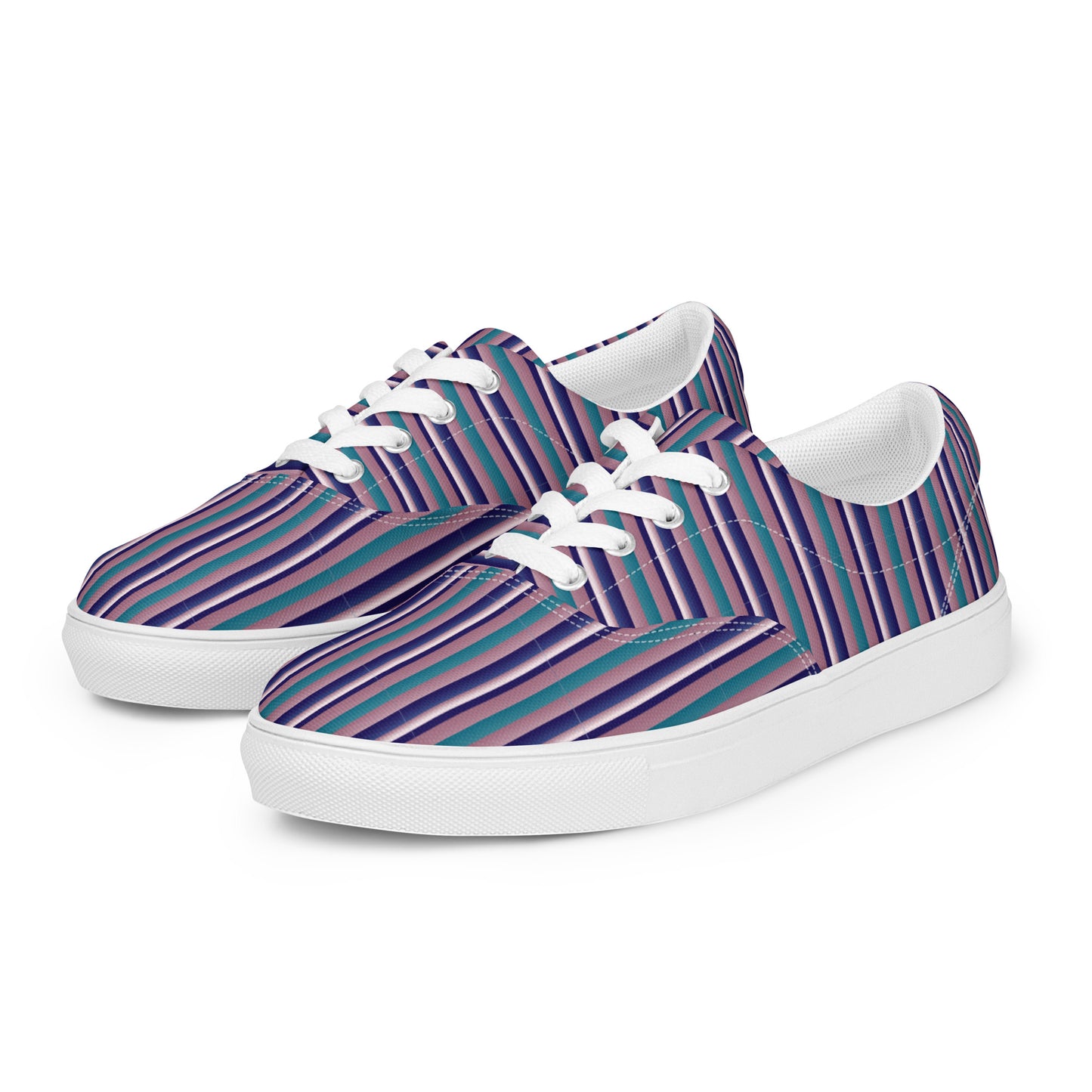 Women’s lace-up canvas shoes Kukloso FS Navy, Pink, Aqua Stripes - Free Shipping