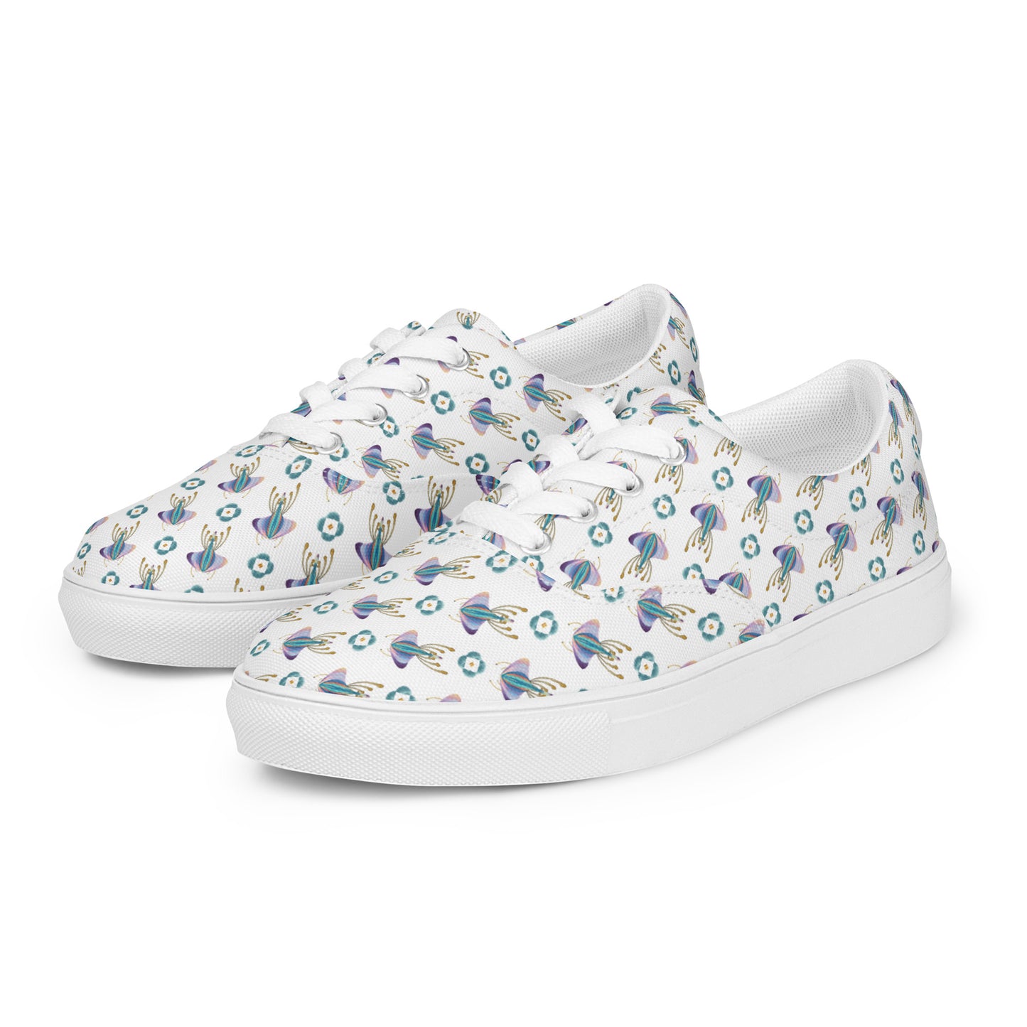 Women’s lace-up canvas shoes Kukloso My Favorite Moth on White - Free Shipping