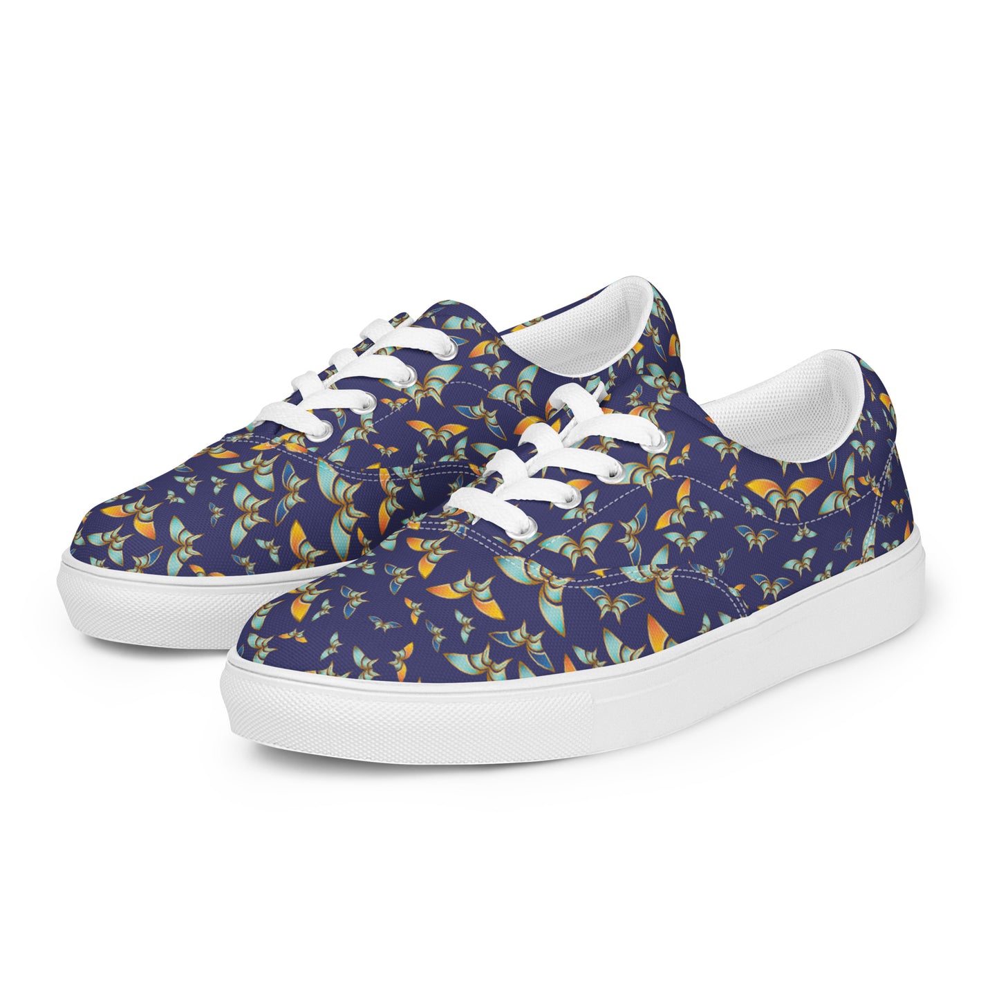 Women’s lace-up canvas shoes Kukloso Madam Butterfly on Navy - Free Shipping