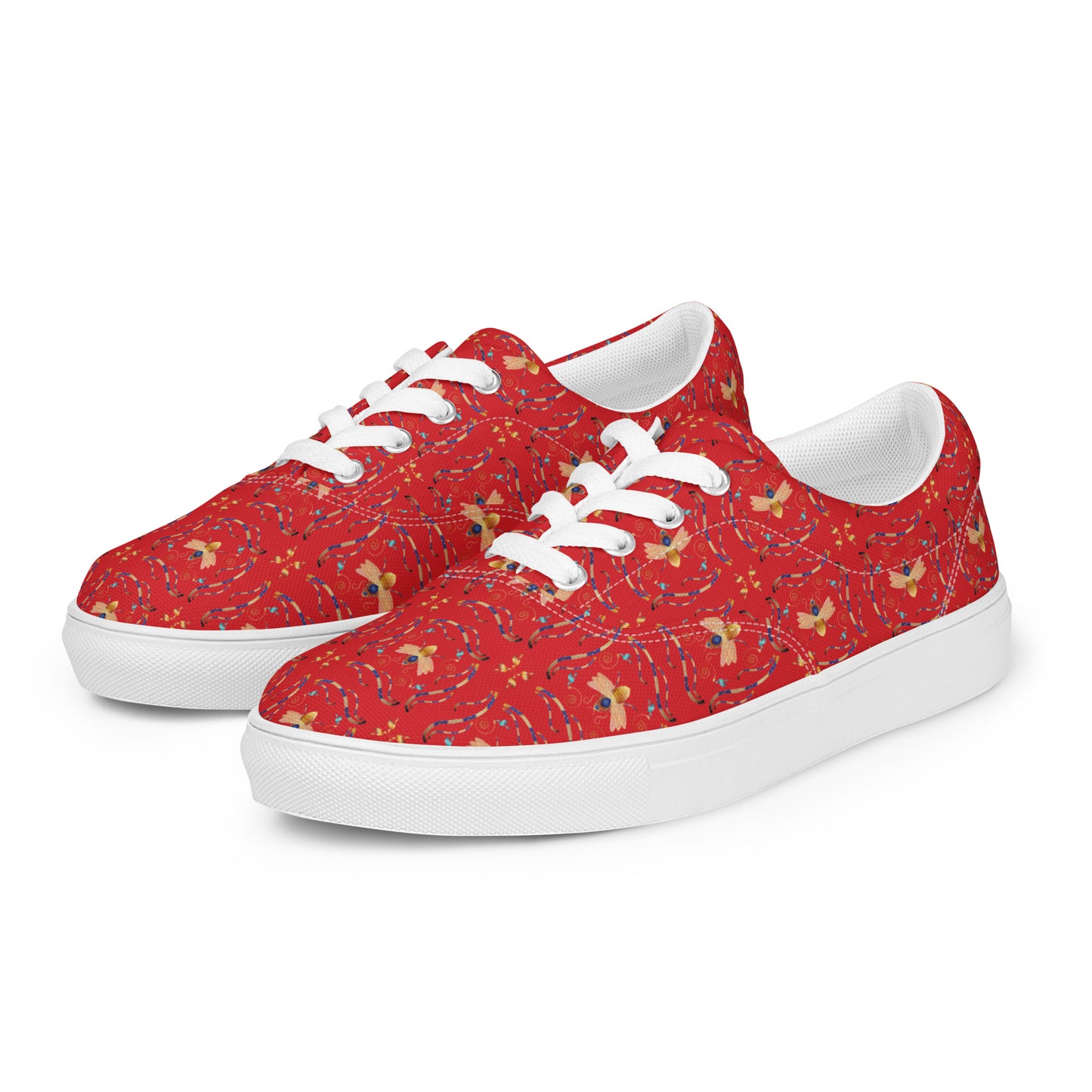 Women’s lace-up canvas shoes Kukloso Queen Bee - Gold on Red - Free Shipping