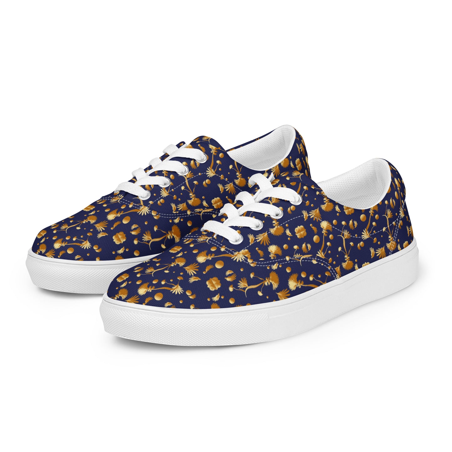 Women’s lace-up canvas shoes Kukloso Melange de fleur No 22 Gold on Navy - Free Shipping